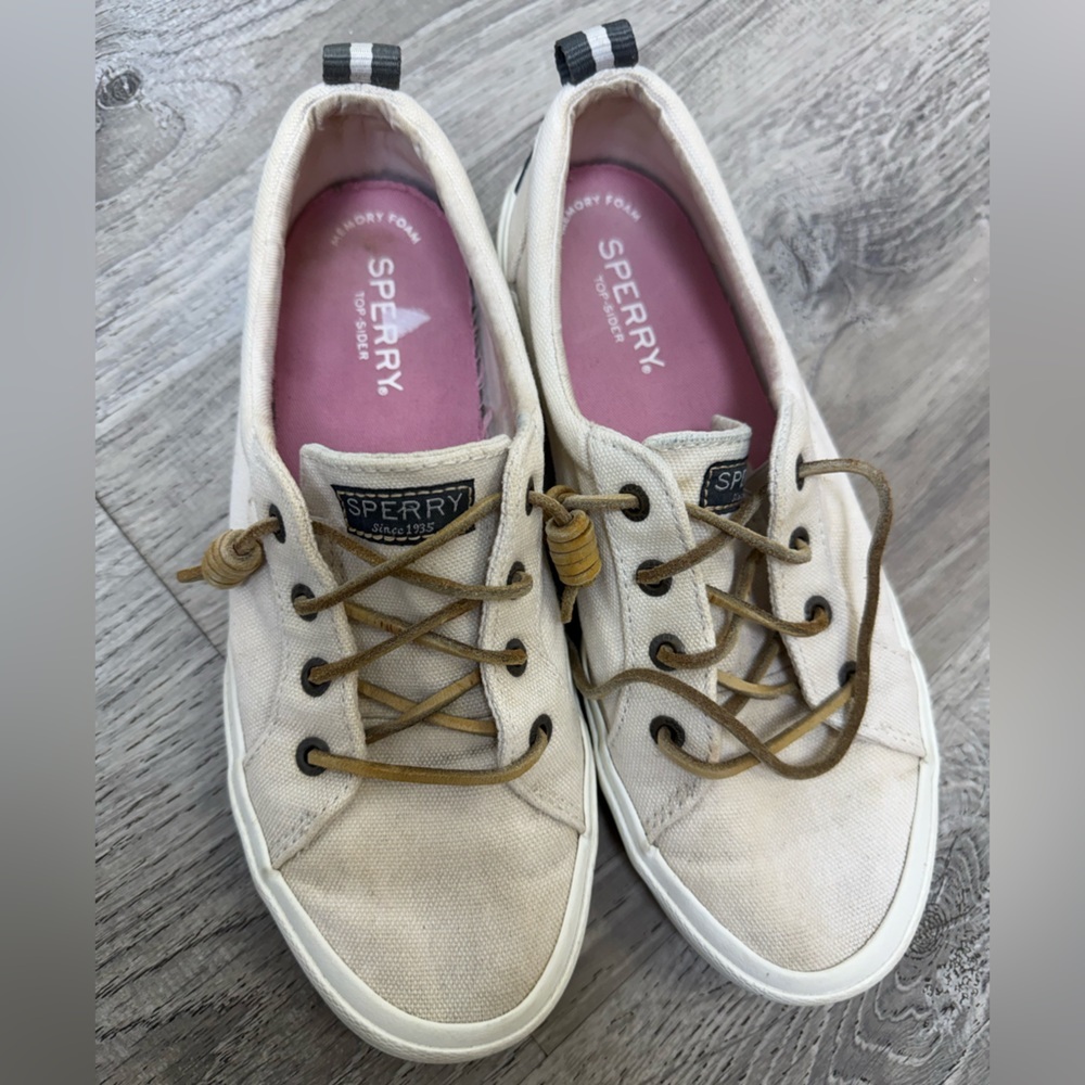 Sperry Top Sider Women's Canvas Sneakers in Cream with Pink Insole